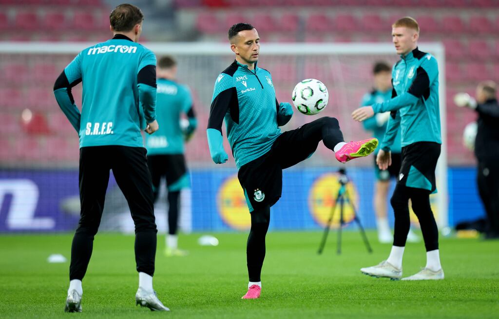 Shamrock Rovers' Aaron McEneff during a training session in Prague on Wednesday. Photograph: Ryan Byrne/Inpho