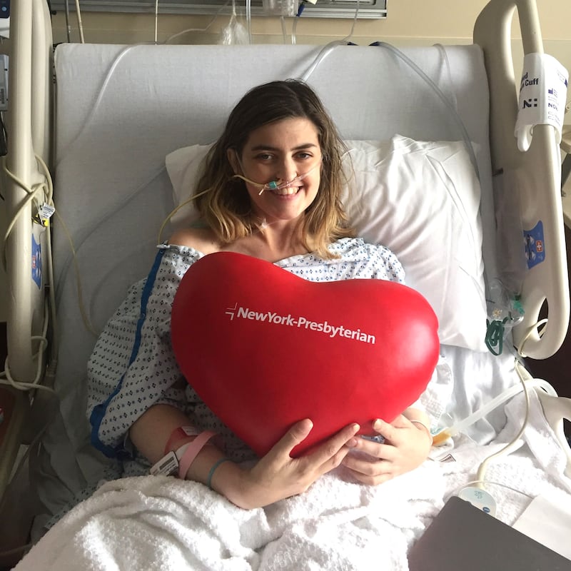 Orla Tinsley in New York-Presbyterian hospital, where she had her double lung transplant, in 2017