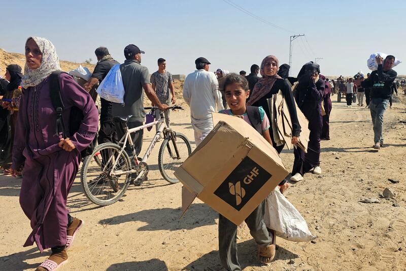 Displaced Palestinians on their way to and from the Gaza Humanitarian Foundation in Rafah in the southern Gaza Strip on June 5th. Photograph: AFP via Getty Images