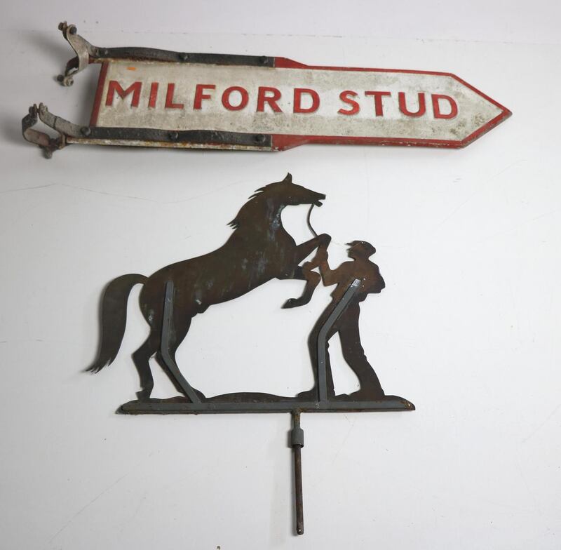 Sign and weather vane from Milford Stud: coming under the hammer at Fonsie Mealy