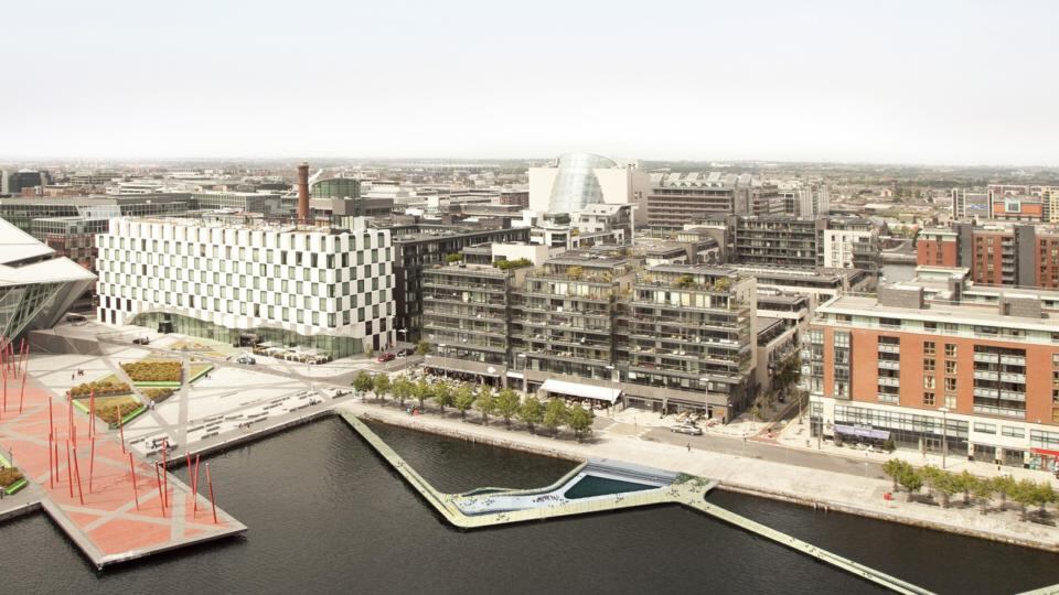 CGI of an urban baths project at Grand Canal Dock prepared by architects Urban Agency