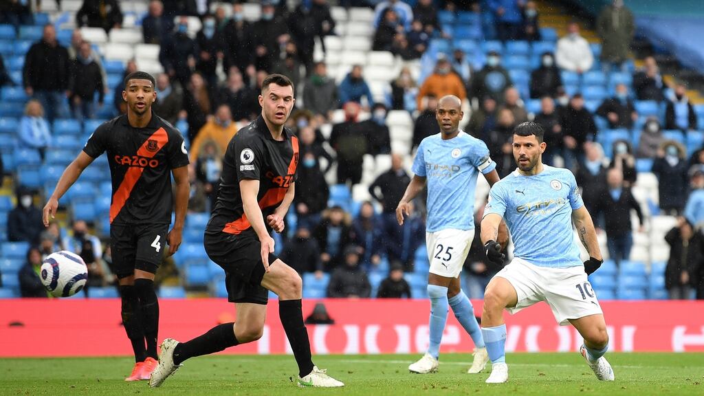 Sergio Aguero scored twice on his Manchester City farewell. Photograph: Michael Regan/Getty