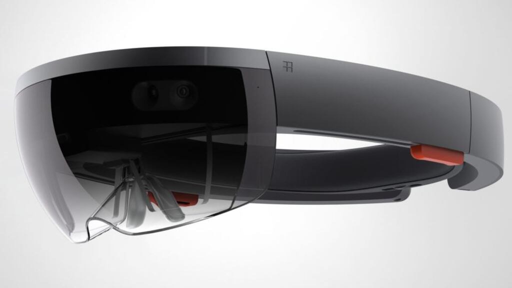 Microsoft’s Hololens can create a game environment around you or be used with Skype. Photograph: Microsoft/EPA