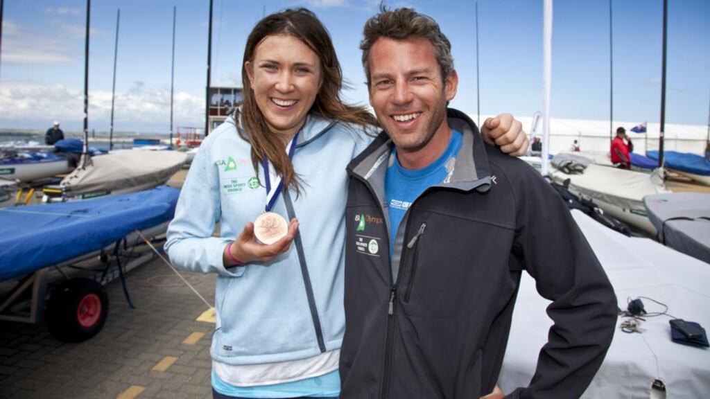Annalise Murphy, left, with coach Rory Fitzpatrick. Murphy will be hoping the Hyeres Olympic Week in France next week will kick-start her season. Photograph: David Branigan/Oceansport