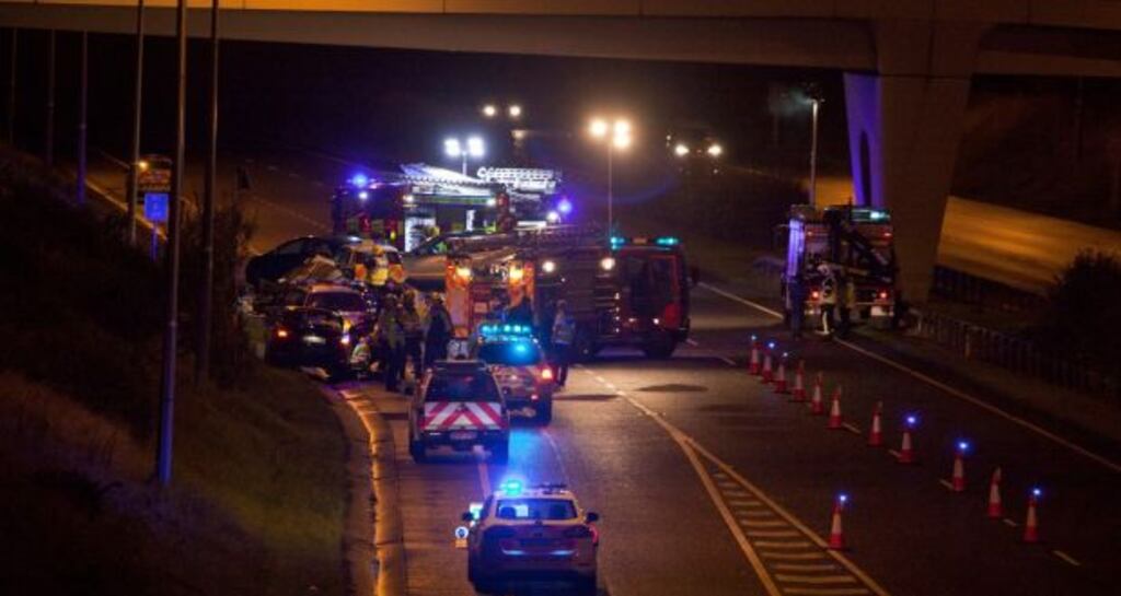 The scene of last night’s crash on the M7 outside Kildare.