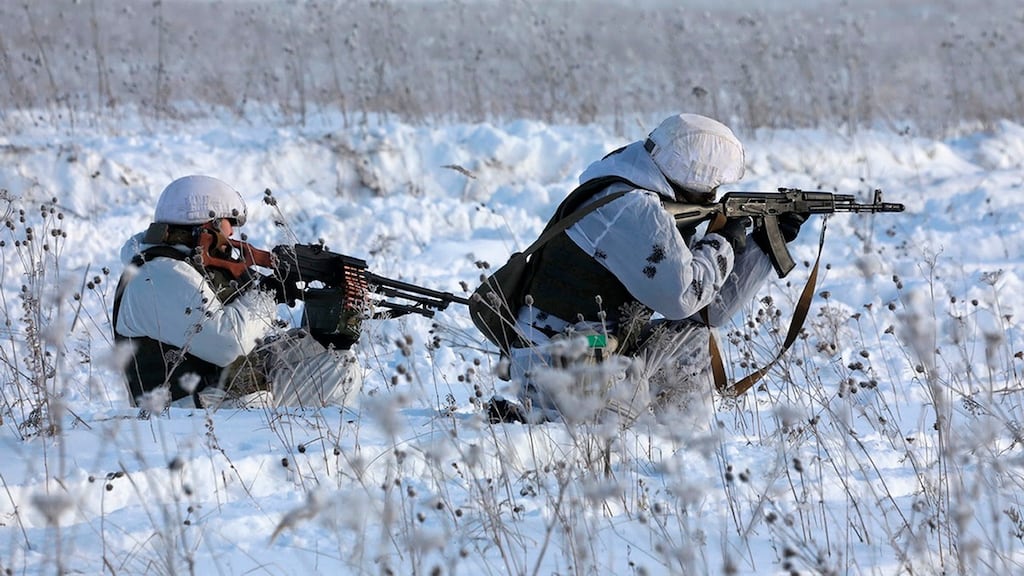 Russian troops on a training exercise. European equities sold off and traders rushed into haven assets on Monday as German chancellor Olaf Scholz prepared to travel to Moscow to make a fresh effort to deter Russia from launching an invasion of Ukraine.