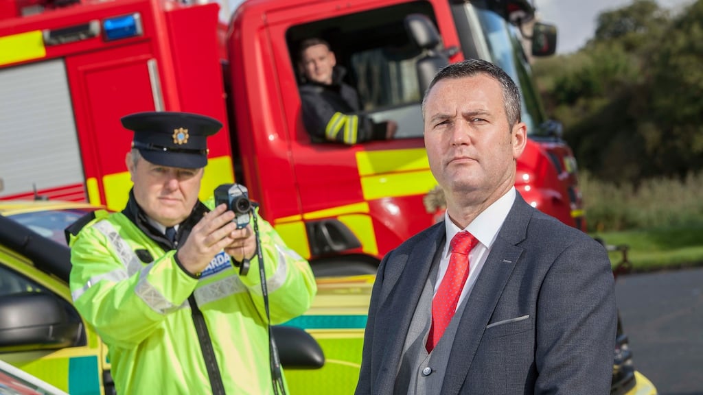 Outside Cork city for the launch of the Road Safety Authority’s October bank holiday slow-down campaign was chief executive Sam Waide and Chief Supt Tom Murphy. Photograph: Diane Cusack