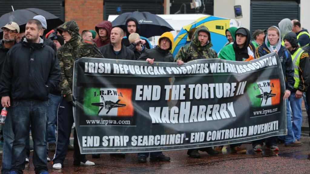 A  republican parade in Belfast city centre passed off largely peacefully today. Photograph: Niall Carson/PA Wire