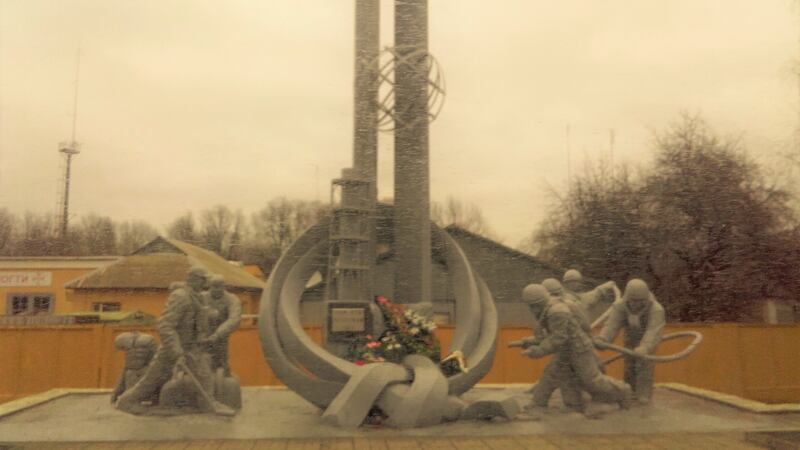 A memorial in still-abandoned Pripyat to the “suicide squad” of firefighters who initially fought the Chernobyl disaster.