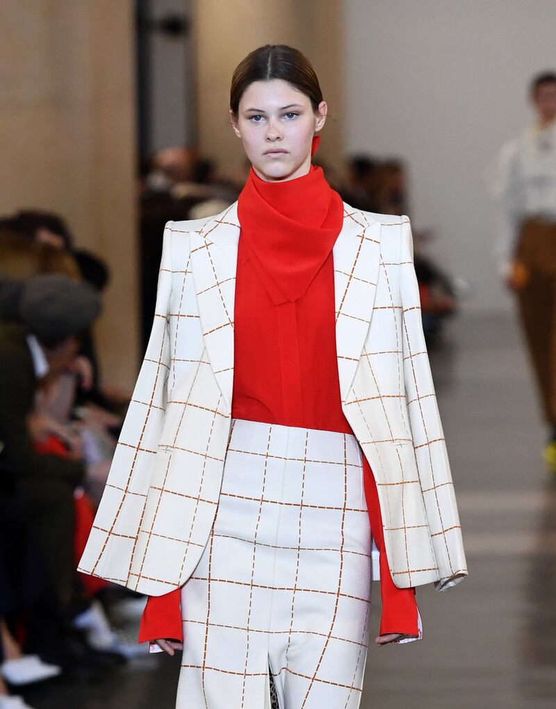 Long and loose shapes from Victoria Beckham. Photograph: Gareth Cattermole/BFC/Getty Images