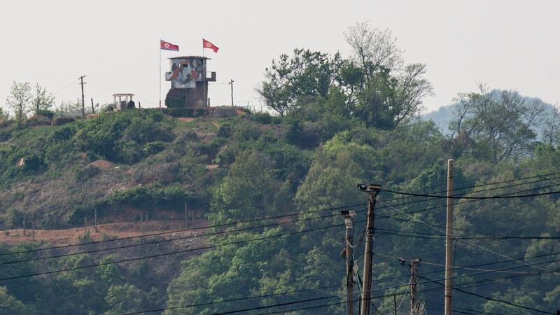 A North Korean frontier post at the inter-Korean border near the city of Paju, Gyeonggi-do, South Korea. Photograph: Jeon Heon-kyun/EPA