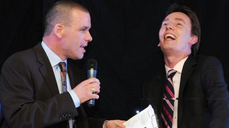 Willie Hegarty of Shannonside Radio chatting to snooker player Ken Doherty. Photo: Donall Farmer/Inpho