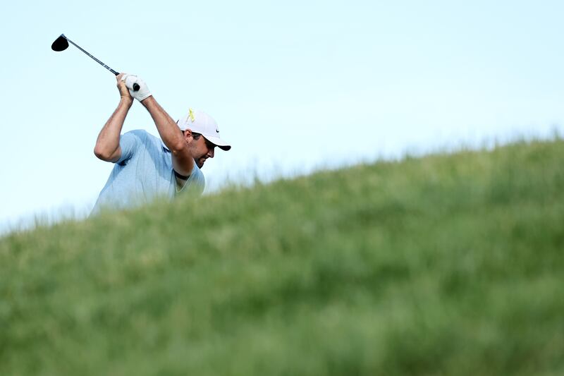 Scottie Scheffler plays his shot from the 18th tee during the final round of the Memorial Tournament at Muirfield Village Golf Club in Dublin, Ohio. Photograph: Andy Lyons/Getty Images