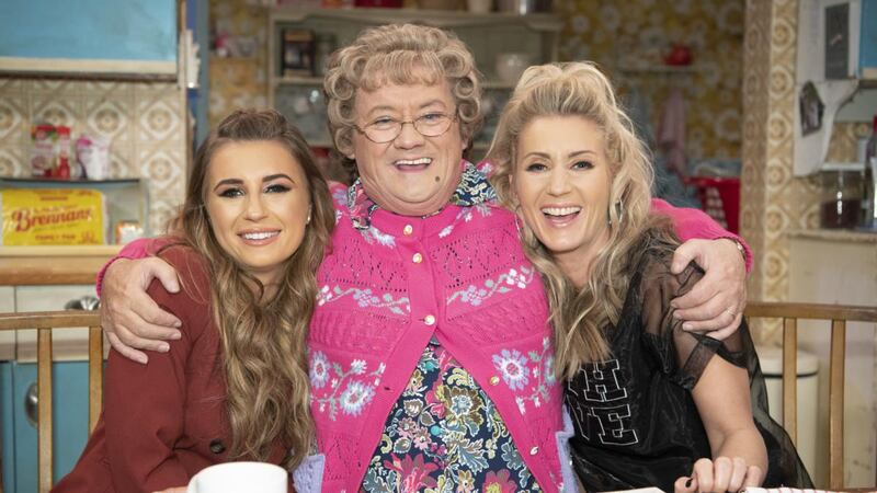 Dani Dyer, Brendan O’Carroll and Joanne Mas in All Round to Mrs Brown’s