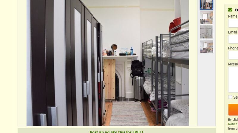 A screengrab from an advertisement on the Gumtree website for the house in Portobello in Dublin, in which up to 16 young women have been living in three bedrooms.