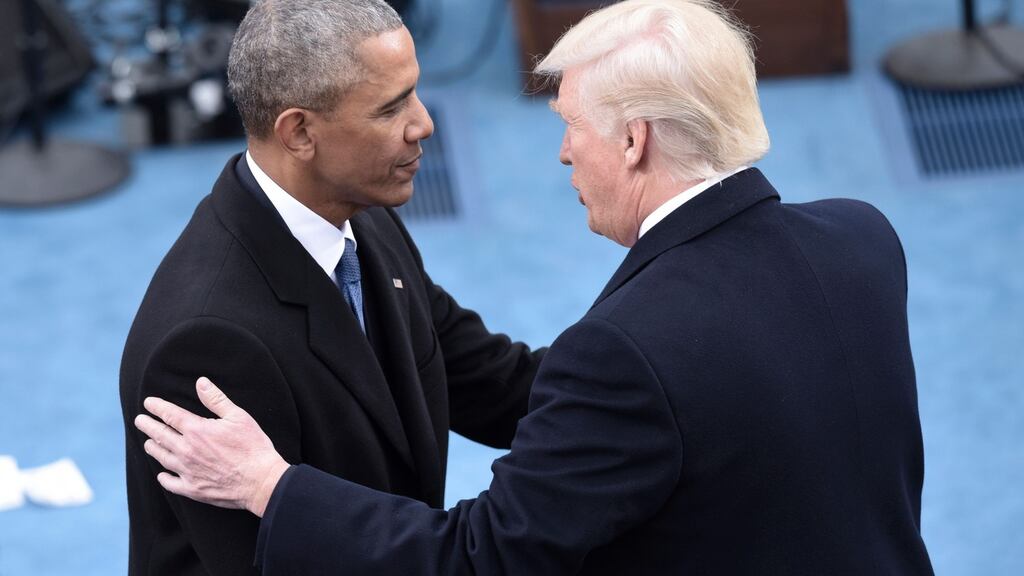 Barack Obama and Donald Trump: one strategist says “Mr Trump’s trade policies could backfire rapidly”. Photograph: Brendan Smialowski/AFP/Getty Images
