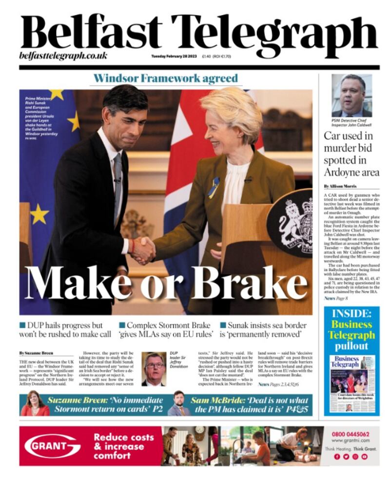 How the Belfast Telegraph summed up the deal.