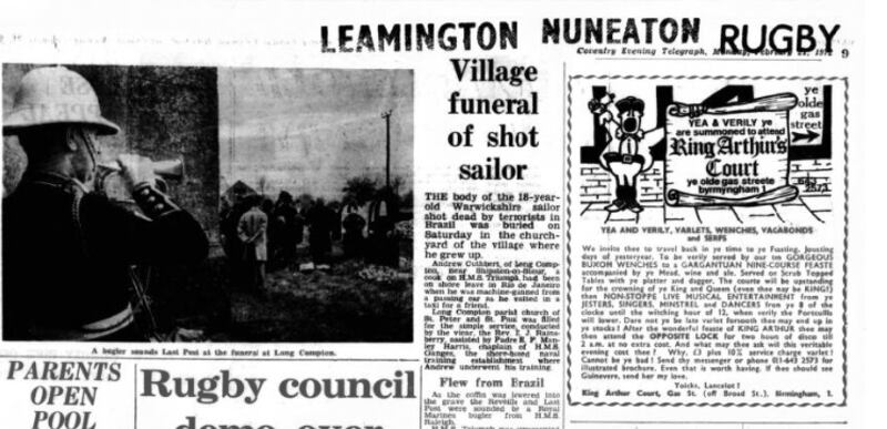 An English local paper reports on the funeral of Royal Navy sailor David Cutbert, who was murdered on February 5th, 1972, in Rio de Janeiro