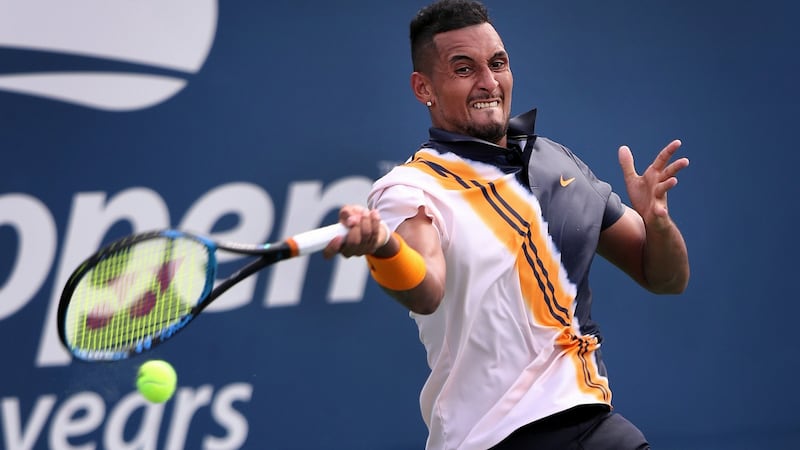 Kyrgios hits a return during the second round match. Photo: Rick Loomis/The New York Times