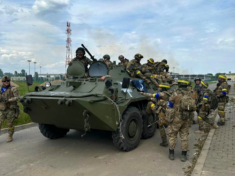Members of the Russian Volunteer Corps during a cross-border raid from Ukraine into Russia's Belgorod region last year. Photograph courtesy of the Russian Volunteer Corps.