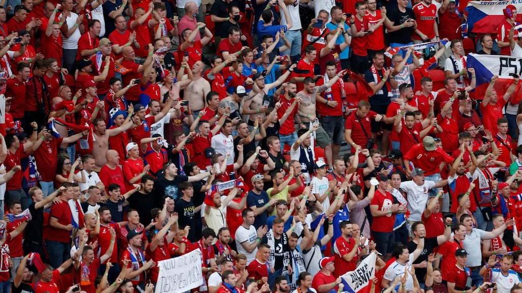 Czech Republic fans celebrate their win over the Netherlands at the Ferenc Puskas stadium in Budapest last Sunday. Photograph: Laszlo Balogh/AP