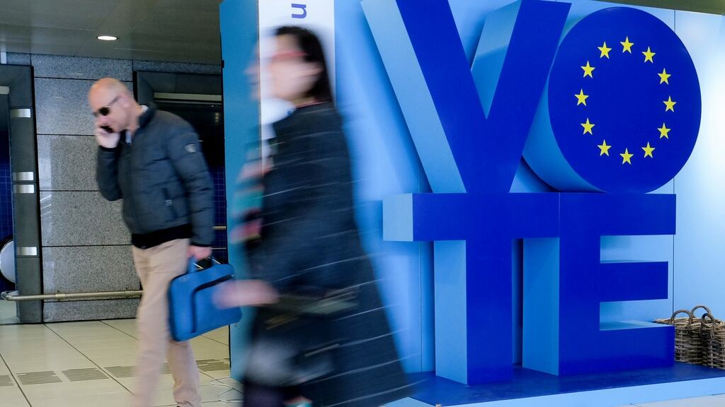 A campaign area to encourage EU citizens to vote in the European Parliament elections on display at Luxembourg Station in Brussels, Belgium, 22 May 2019. The European Parliament elections are being held by member countries of the European Union (EU) from 23 to 26 May 2019. EPA/OLIVIER HOSLET