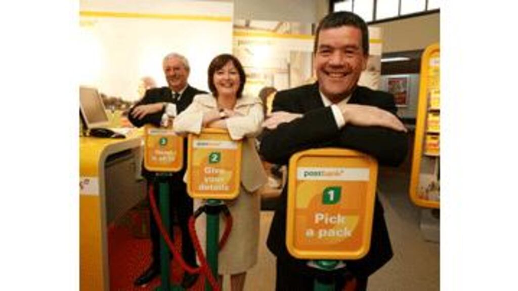 At the official opening of the new Postbank at St Andrew's
Street post office, Dublin, were Jos Clijsters of Belgian bank,
Fortis; Margaret Sweeney of Postbank and Minister for
Communications, Noel Dempsey. Photograph: Jason Clarke
