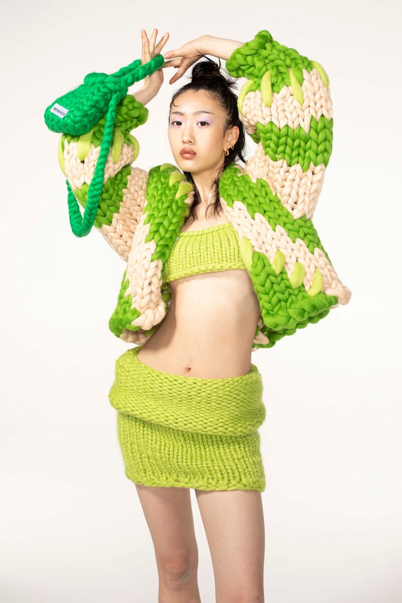 Chartreuse diagonal colossal knit jacket (£280)