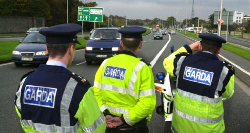 Traffic gardaí monitor drivers for motoring offences. Photograph: Cyril Byrne