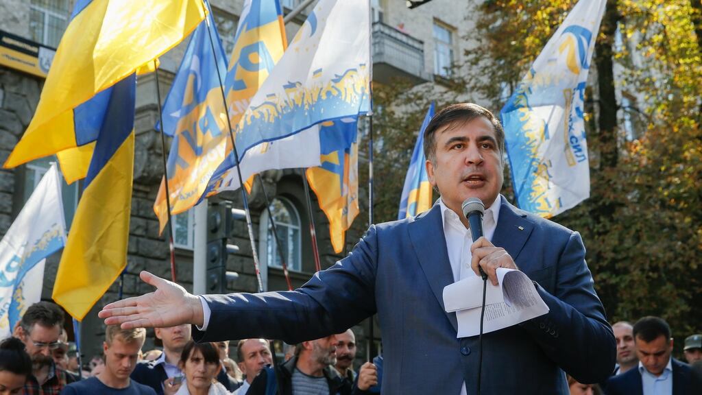Former Georgian president and ex-Odessa governor Mikheil Saakashvili speaks to journalists in front of the Presidential Office in Kiev, Ukraine, September 19th, 2017. Photograph: Sergey Dolzhenko/EPA