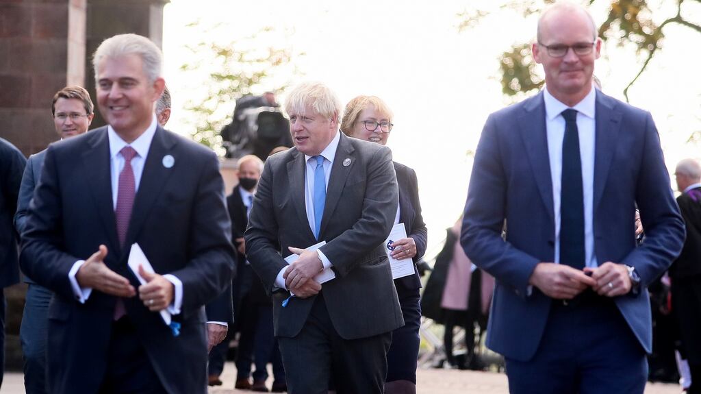 Secretary of State for Northern Ireland Brandon Lewis, Prime Minister Boris Johnson and Minister for Foreign Affairs and Trade, Simon Coveney pictured at the service of Reflection and Hope to mark the Centenary of the partition of Ireland and the formation of Northern Ireland at St Patrick’s Church of Ireland Cathedral in Armagh on October 21st, 2021. Photo by Jonathan Porter / Press Eye