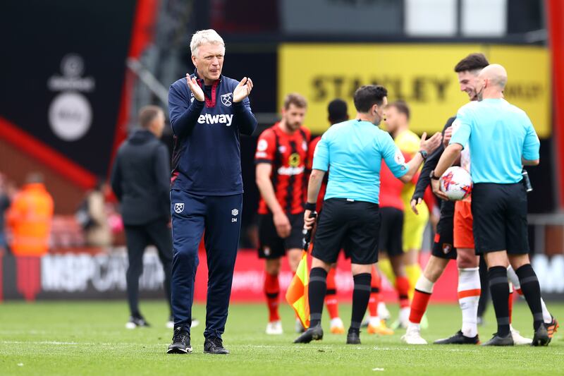 West Ham manager David Moyes acknowledges the fans after the match. Photograph: Michael Steele/Getty Images