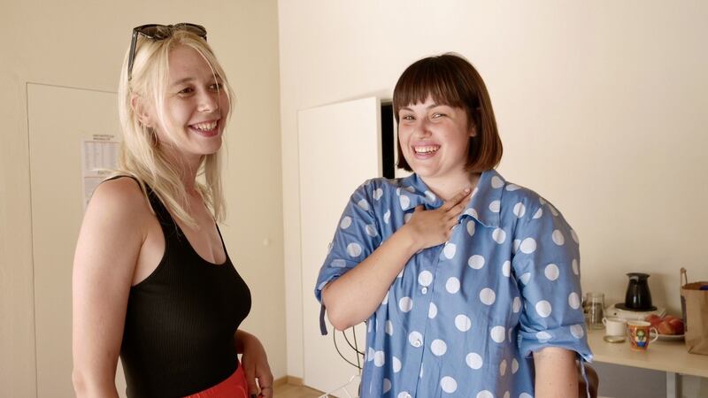Mojca Lukan and Nika Kovac at their referendum campaign headquarters in Llubljana. Photograph: Amanda Coakley