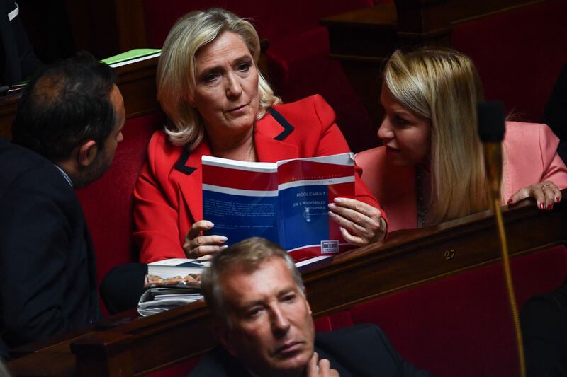 Marine Le Pen: Among her policies are trying young people in criminal proceedings as adults from the age of 16, not 18. Those convicted of crimes or more minor offences would lose the right to live in public housing or to receive welfare payments Photograph: Christophe Archambault/AFP via Getty Images