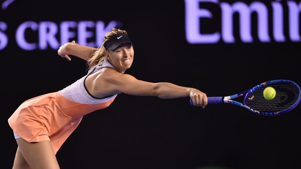 Russia’s Maria Sharapova plays a backhand return during her women’s singles match against Belarus’s Aliaksandra Sasnovich on day three of the 2016 Australian Open. Photograph: Getty Images