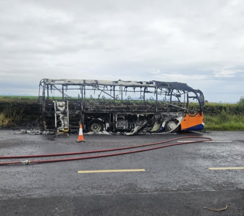 Gardai assisted fire services at the scene of a bus fire on the N80 in Co Carlow on Friday.