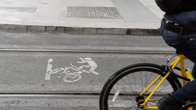 There are fears of a rise in cycling accidents, due to the risk of wheels getting stuck in the new line’s tracks. Photograph: Aidan Crawley