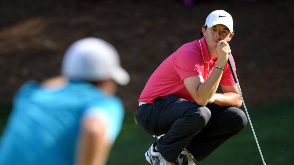 Rory McIlroy looks on from the 13th green during the third round. Photograph: Harry How/Getty Images