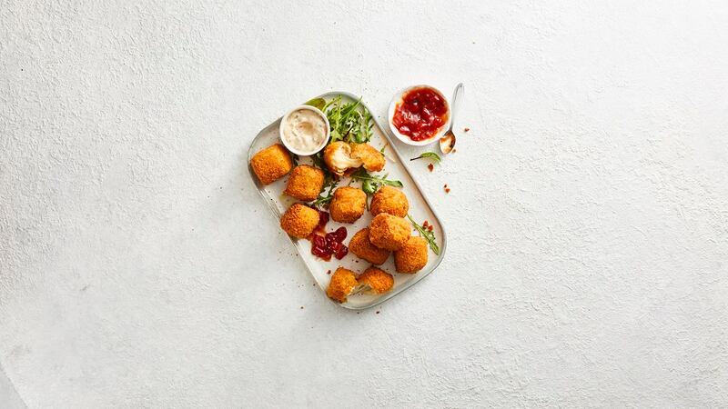 Ham and cheese bites make a tasty first course before a main of salmon with orange.