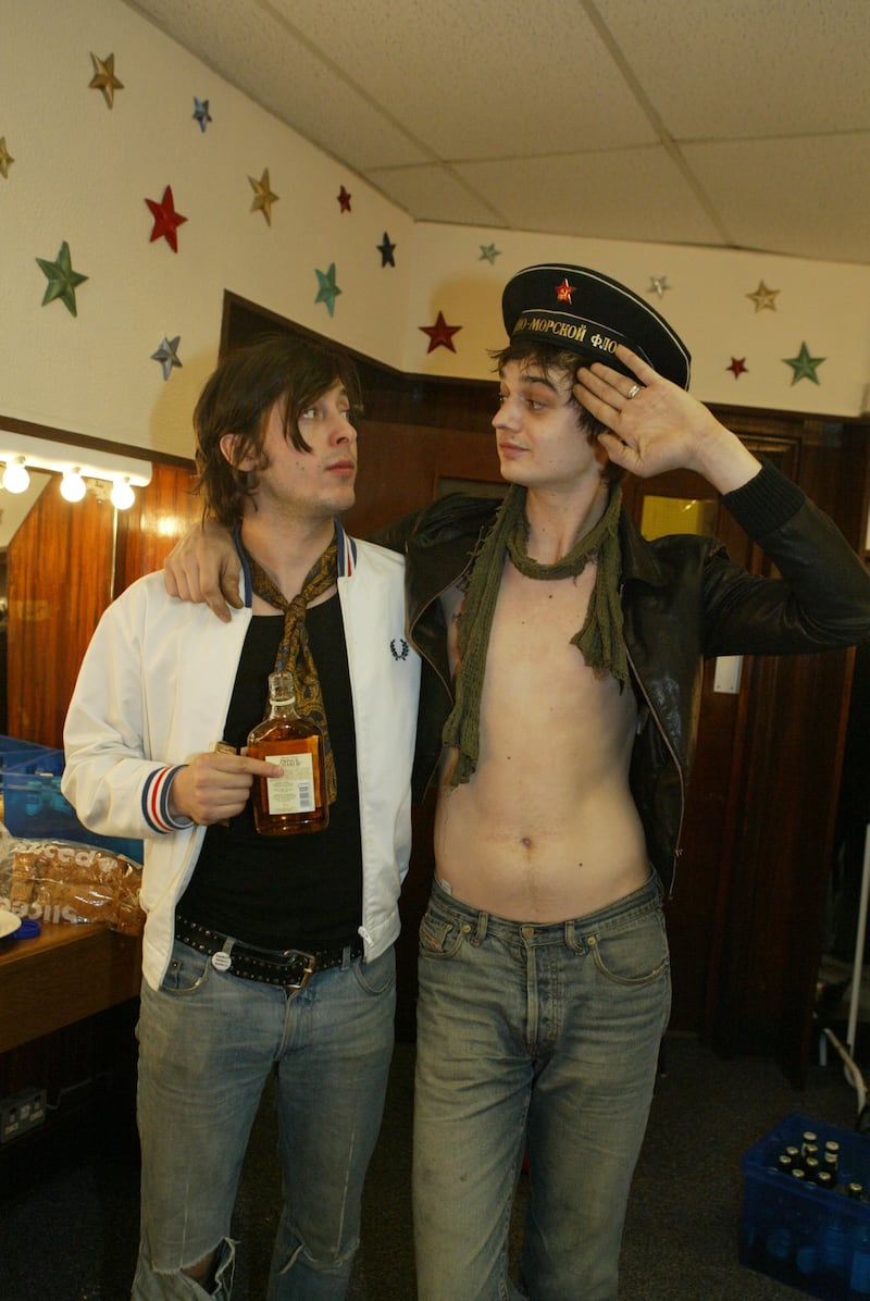 Pete Doherty and Carl Barât during a Libertines tour in 2004. Photograph: Andy Willsher/Redferns/Getty Images