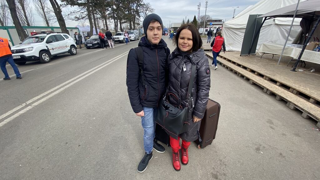 Ukrainian refugees Alina Serbenyuk and her son Anton (15), in Siret, Romania. Photograph: Simon Carswell