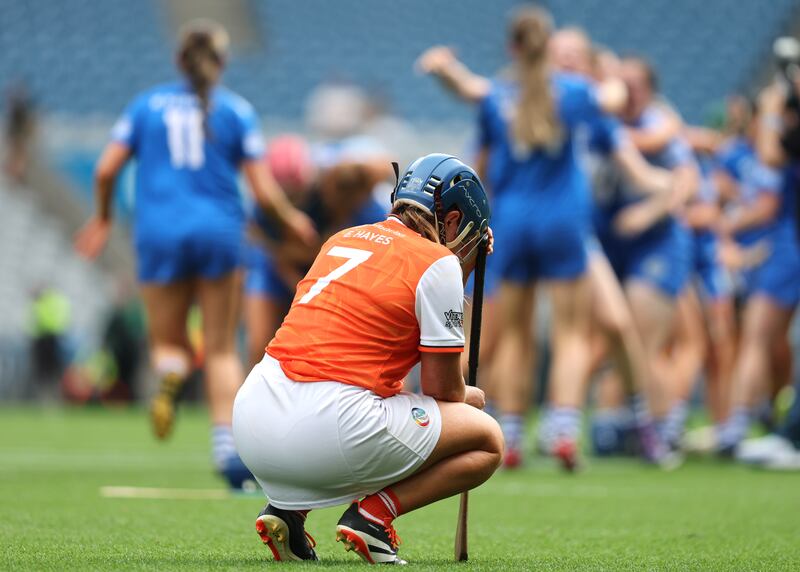 Armagh’s Eimear Hayes after the final whistle. Photograph: Bryan Keane/Inpho