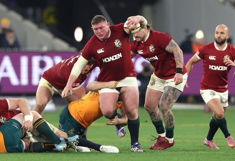 Tadhg Furlong of the Lions runs with the ball during the second Test. Photograph: David Rogers/Getty