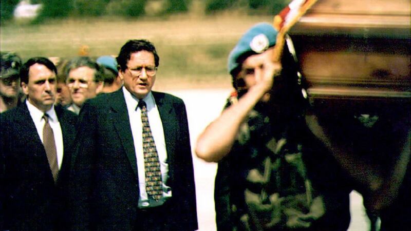 Peter Galbraith  US Ambassador to Zagreb and Richard Holbrooke  US envoy to ex-Yugoslavia. Photograph:Jakov Prkic/AFP/Getty