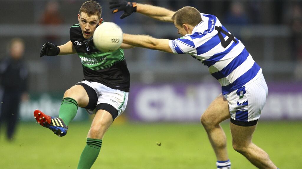 Nemo Rangers’ Conor Horgan in ation against Tom O’Leary of Castlehaven during the Cork SFChampionship Final replay at Páirc Uí Rinn. Photograph: Ken Sutton/Inpho