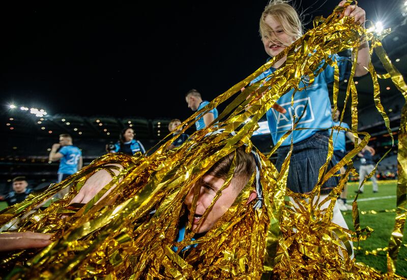 Michael Fitzsimons joins in the celebrations after Dublin's All-Ireland triumph in 2019. Photograph: James Crombie/Inpho
