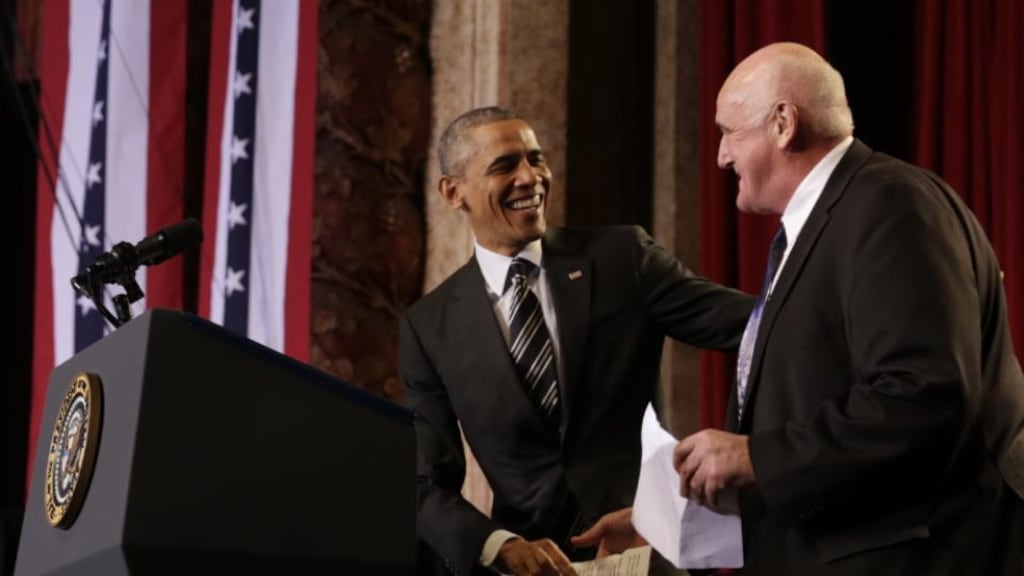 Welcome: Billy Lawless greets President Obama at Copernicus Community Center. Photograph: whitehouse.gov