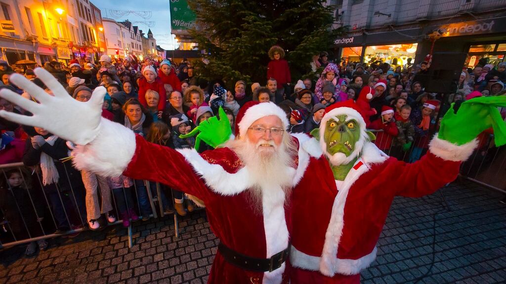 Santa (and the Grinch) arrive to open Winterval Festival and switch on 100,000 Christmas lights in Waterford City. Photograph: Patrick Browne
