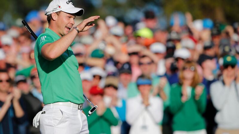 England’s Danny Willett celebrates on the 18th green after winning the 80th playing of the US Masters at Augusta National. Photo: Jim Watson/Getty Images