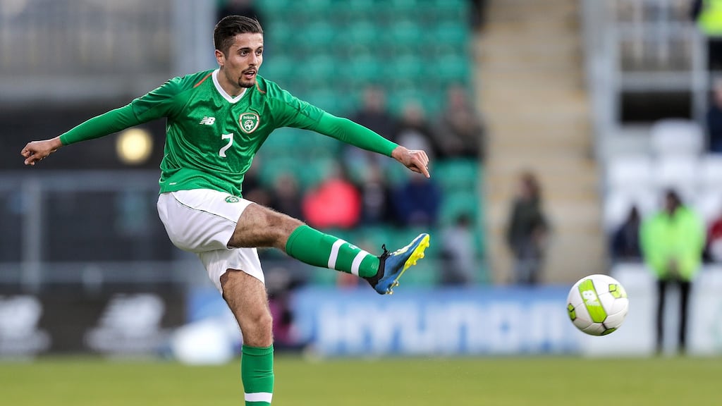 Zach Elbouzedi scored Ireland’s opener after just 33 seconds against China. Photograph: Laszlo Geczo/Inpho
